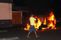 Angkot terbakar di dalam...