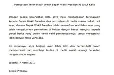 Dimaafkan JK, Ernest...
