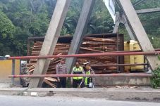 Truk Muatan Kayu Terguling...