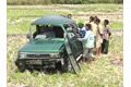 Usai menghadiri pernikahan mobil masuk sawah