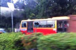 Bus Transjakarta berkaca pecah mengeluarkan asap