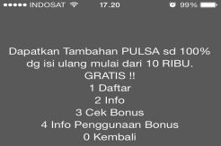 Isi Ulang Rp10 ribu, Bonus Pulsa Indosat Hingga 100%
