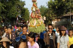 Warga Berebut Gunungan Buah pada Tradisi Sedekah Bumi di Sragen