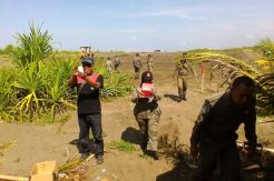 Satpol PP Pangandaran Hentikan Pembuatan Tambak di Harim Laut