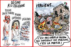 Charlie Hebdo Gambarkan Korban Gempa Sebagai Pasta, Italia Murka