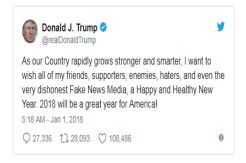Trump Berharap Musuh dan Pembencinya Bahagia Selalu di Tahun Baru