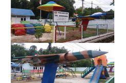 Miniatur 2 Jet Tempur, Roket dan UFO Dipasang di TK Angkasa