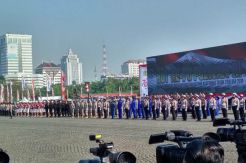 Iriana Jokowi dan Mufidah Kalla Hadiri Upacara HUT Polwan