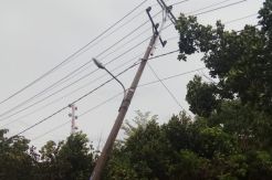Diterjang Hujan Badai, Puluhan Tiang PLN di Merangin Miring