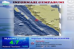 Gempa Tektonik 4,7 M Guncang Bengkulu Utara