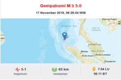 Gempa Bumi Magnitudo 5,1 Guncang Kota Sabang Aceh Minggu Pagi Ini