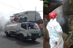 Penyemprotan Disinfektan, PMI Sisir Jalan Raya hingga Gang Sempit di Kembangan