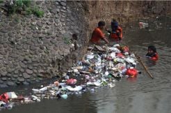 Bersihkan Sampah di Pintu Air Manggarai