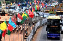 Bendera Negara Peserta KAA Hiasi Jalan Ibu Kota
