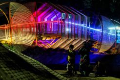 Lampu Warna-Warni Hiasi Jembatan di Jalan Inspeksi Slipi