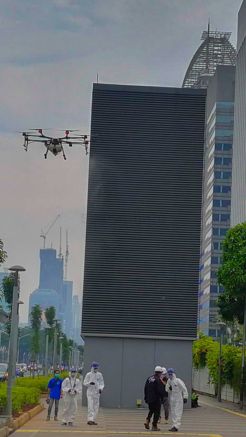 Kawasan SCBD Disemprot Disinfektan Menggunakan Drone