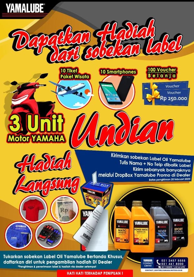 Sobek Label Oli Yamalube, Pemilik Motor Yamaha Berpeluang dapat Hadiah
