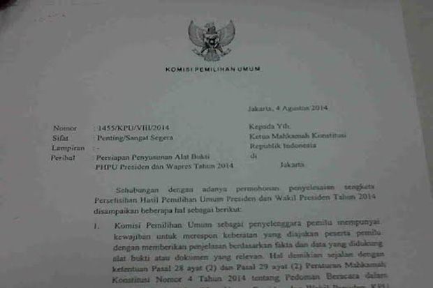 Surat Cinta KPU ke MK...