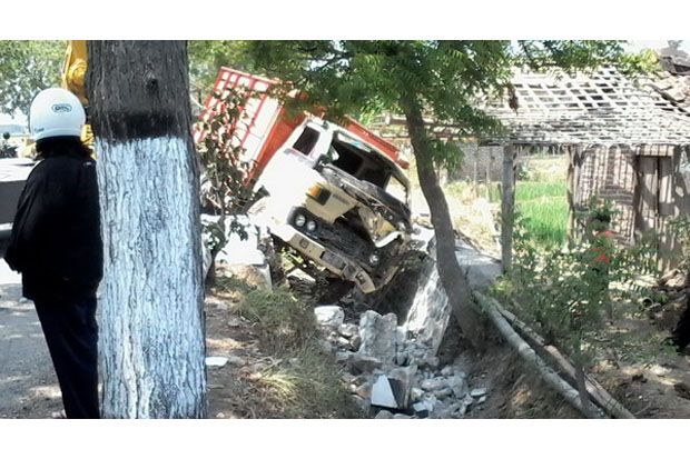 Truk Pakan Ternak Terjungkal...