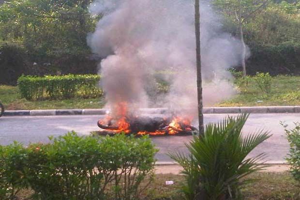 Motor Terbakar di Lampu...