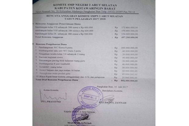 Pungutan di SMPN 2 Arut...