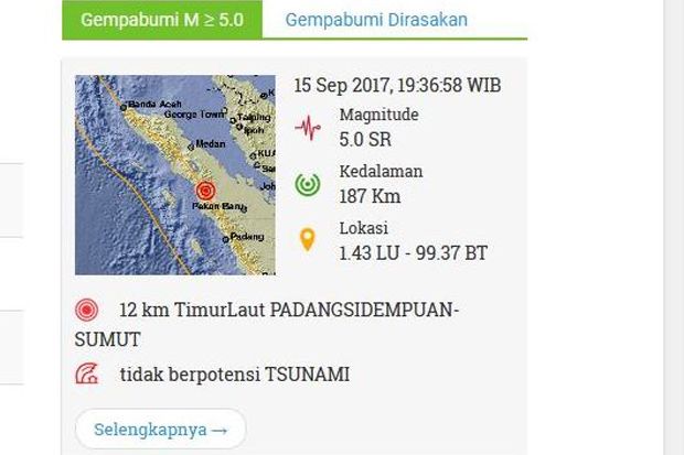 Gempa Bumi 5,0 SR Guncang...