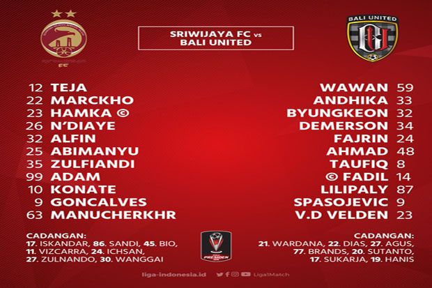Susunan Pemain Sriwijaya...