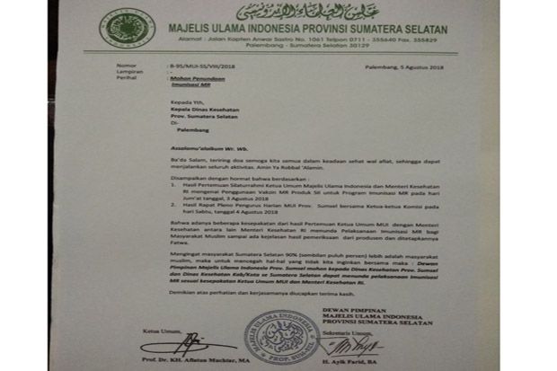 MUI Sumsel Minta Imunisasi...