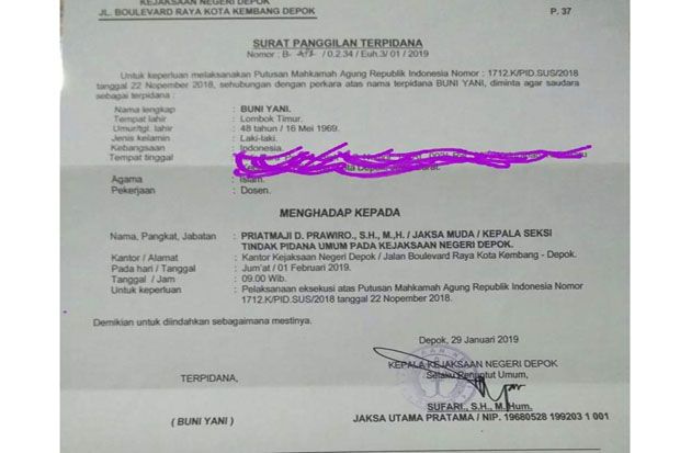 Buni Yani Kembali Dipanggil,...
